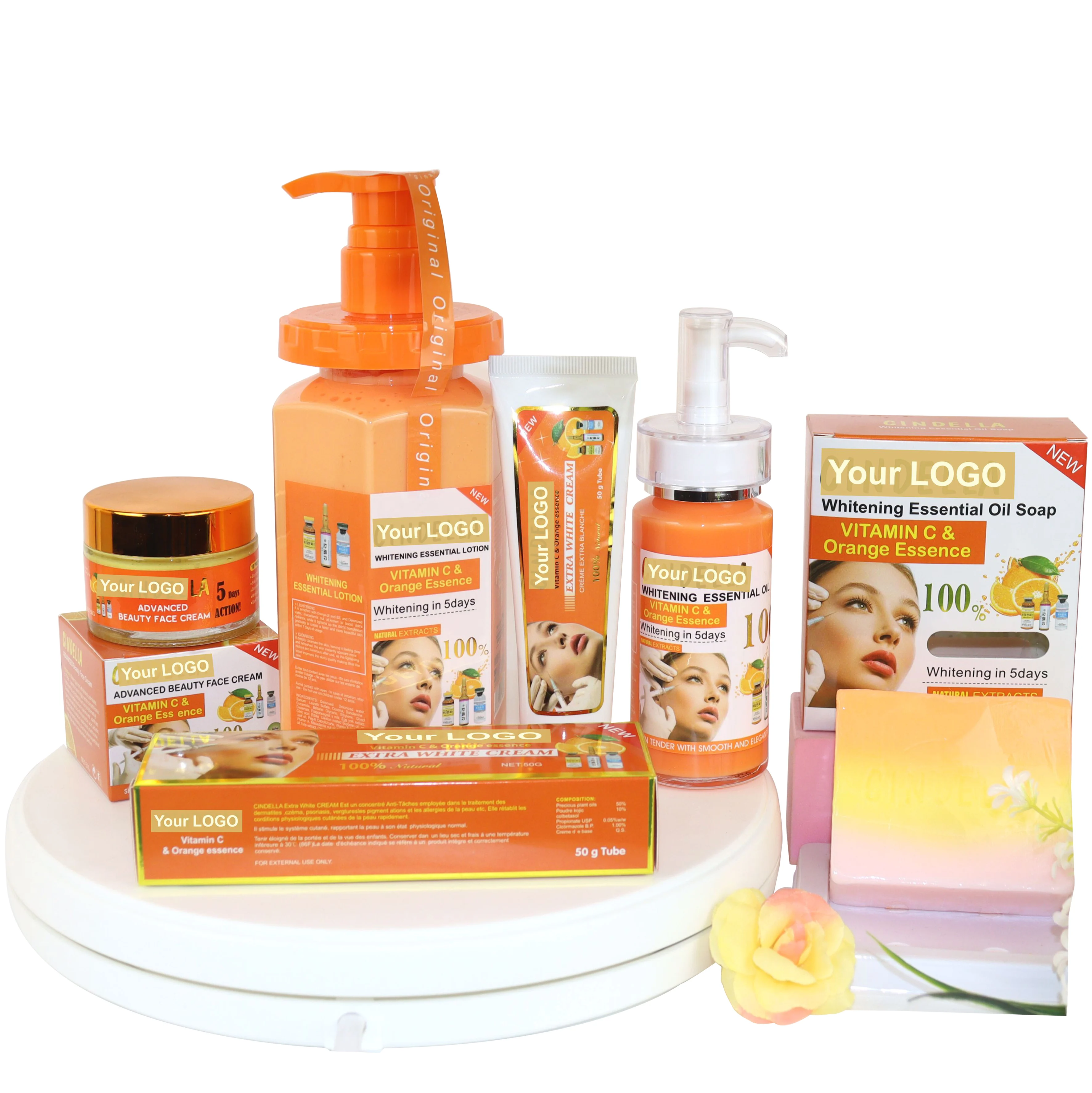 

Private Label Skin care Whitening Set with Orange oil Contains SkinCare Beauty Products serum Tools Face Mask Cream & Lotion