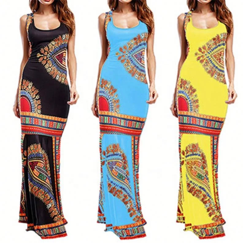 

Boho Floral Sleeveless Dress Long Group Party Nightclub Dress ., Picture