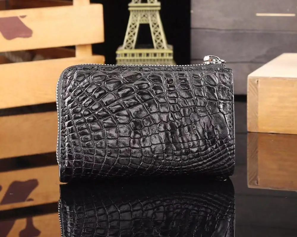 

Cappuccio newest design luxury crocodile leather top quality mens wallets clutch bag, Black white