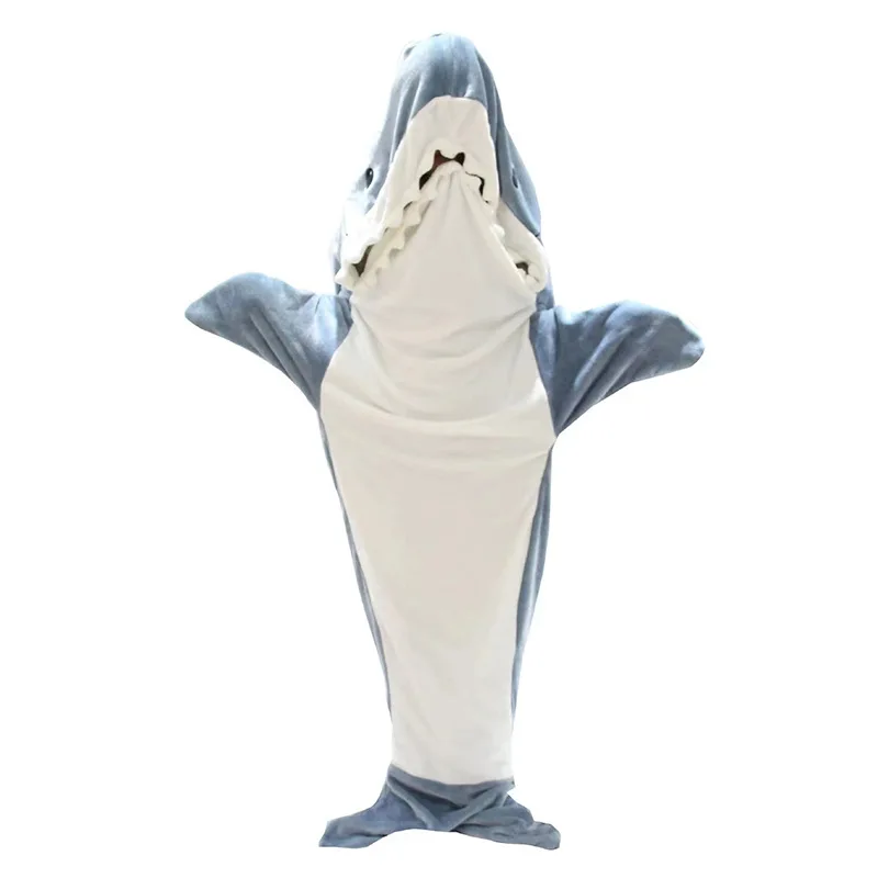 

Cartoon sleeping bag sand sculpture shark flannel home wear shark blanket