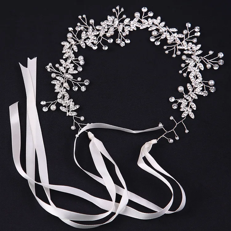 

Handmade luxury glitter crystal flower wreath headband for women wedding bridal tiaras, White, gold