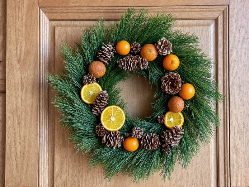 Handmade sustainable Christmas wreath with pinecones and dried citrus