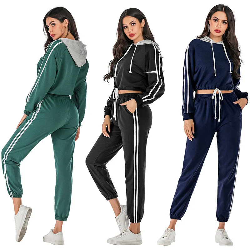 

Wholesale New Sports Suit Women Hooded Loose Short Hoodie Fitness Sports Clothes Two Sets