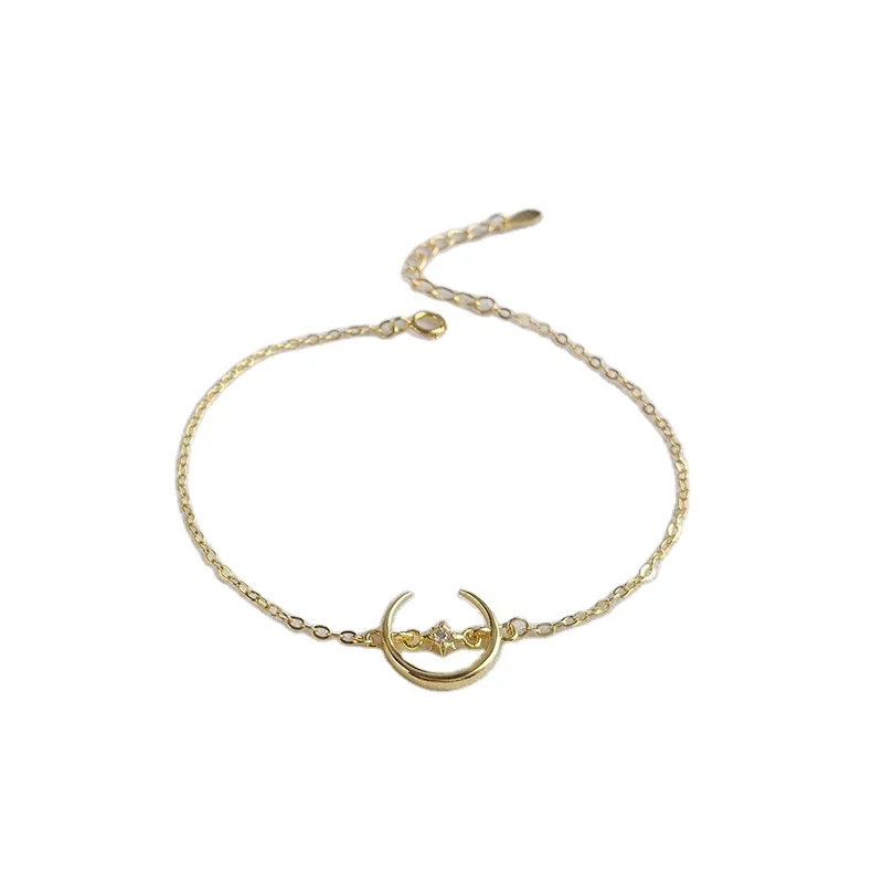 

Fashion 18K Gold Bracelet 925 Sterling Silver Crescent c Moon Shape Cross Chain Bracelet