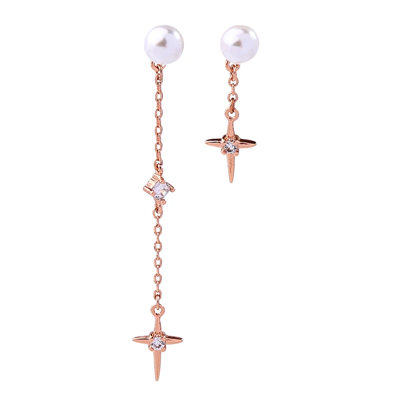 

me98299 925 Silver Needle Pearl Zircon Metal Chain Small Cross Pendant Copper Earrings Stud