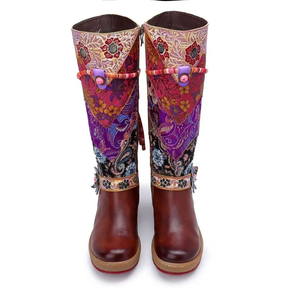 

SKU1121009 Ready to ship female boots new arrivals 2020 ladies winter boots retro embroidery women thigh high boots