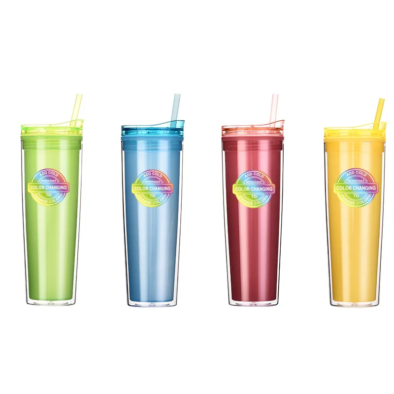 

Homefish OEM Tazas Color Changing Cups 580ml Clear Cups With Lid And Straw Portable Travel Mug Botellas De Agua Plastic Tumbler, Yellow, red, green, blue