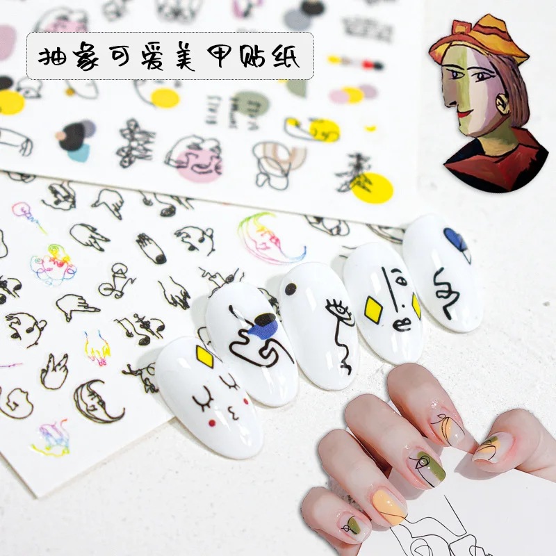 

895-900 Nail Art Sticker Adhesive Nail Applique Graffiti Colorful Butterfly Sticker Abstract Face Curve DIY Decoration