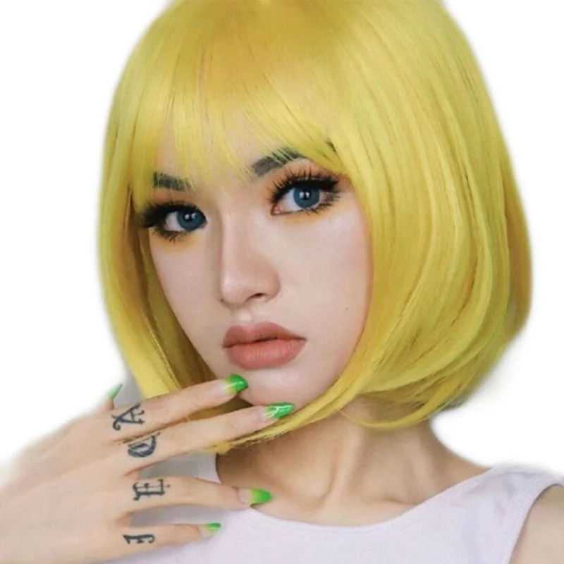 

Thin Short Straight Wig Neat Bangs Fashion Wig Women's Bob Classic Wig, Picture