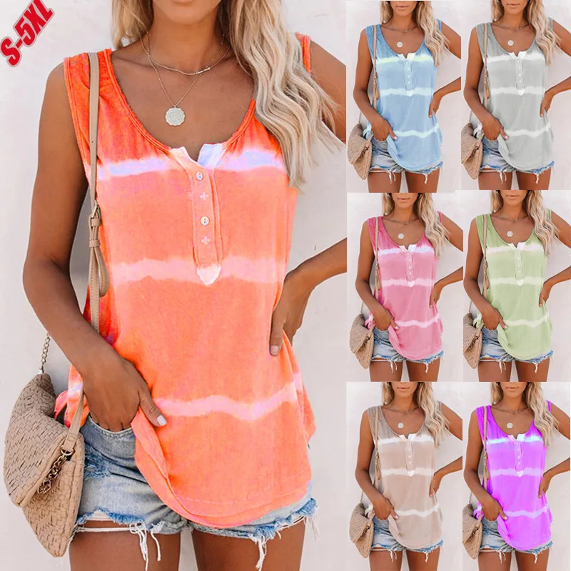 

Summer New Women's Wear Round Neck Tie-dye Twist Print Vest Sleeveless T-shirt Casual Girl