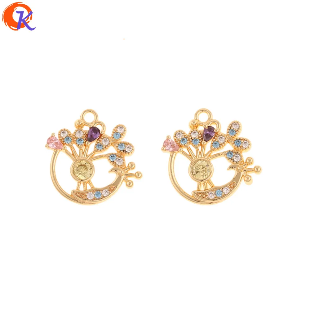 

Jewelry Accessories Cordial Design 10Pcs 16*17MM Jewelry Accessories CZ Charms Genuine Gold Plating Peacock Shape DIY Hand Made