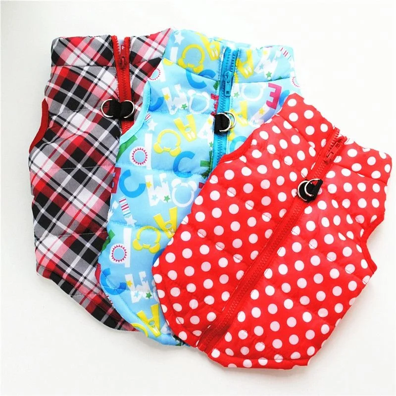 

Grid Fashion Dot Style Autumn Winter Dog Clothes Creative Pet Vest With Back Zipper