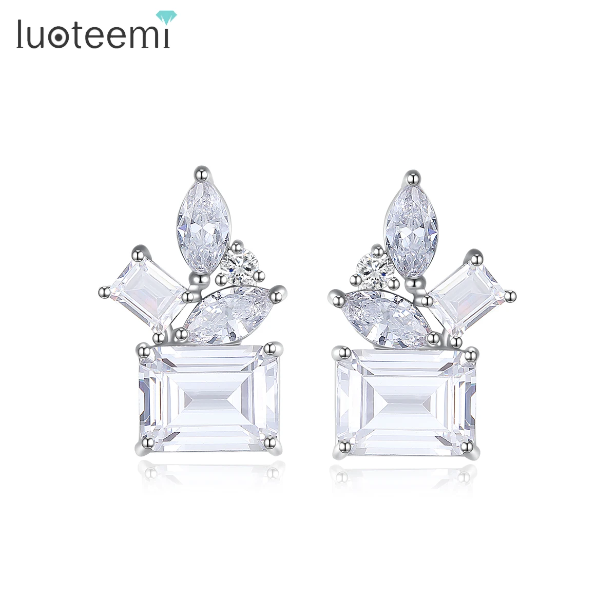 

LUOTEEMI Fashion Jewelry Statement Earing Woman Flower Zircon Elegant Wedding Bridal Cubic Earring Charm