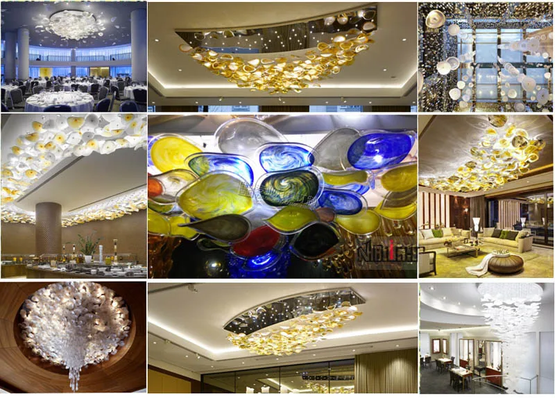Customize the glass art Lotus leaf ceiling lamps for the foyer and living room of the hotel villa