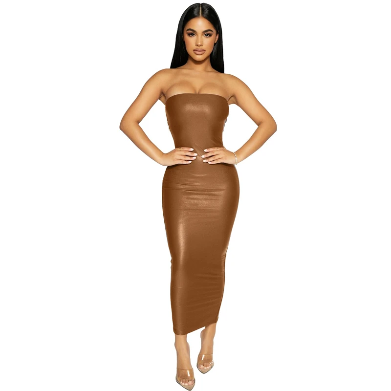 

wholesaler COFFEE BLACK S M L sexy bust cover long black leather tube dresses, Pu leather