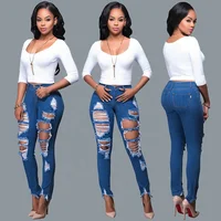 

2019 spot sales High quality fashion broken hole women's blue classic jeans