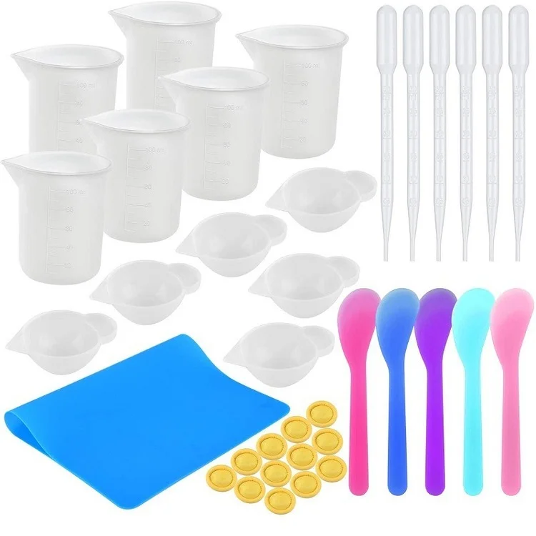 

Silicone Pad Measuring Cup Stirring Rod Epoxy Resin Measuring Cup Crystal Drop Glue Mixing Tool Set
