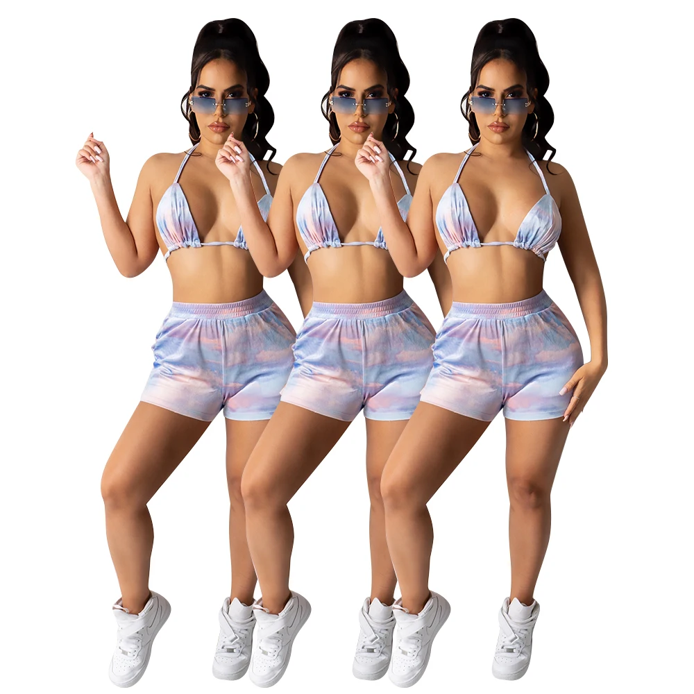 

ABgirl 2021 summer new arrivals Sexy sport bikini casual print 2 two piece shorts pants set women clothes clothing outfits