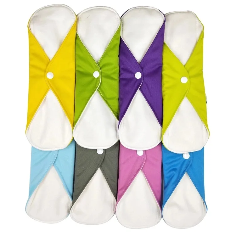 

super soft plain color cloth menstrual pads with organic bamboo cotton inner washable sanitary pads with waterproof TPU