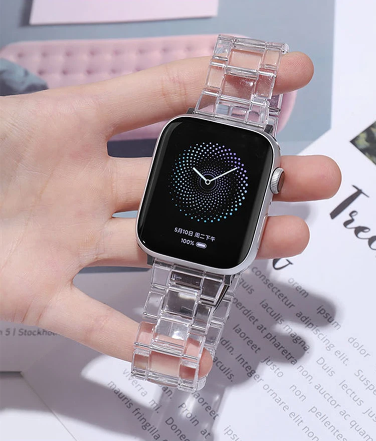 

Transparent resin watch band for apple watch 38mm 40mm with Stainless Steel Buckle Replacement Wristband for apple watch 40mm, 7 colors