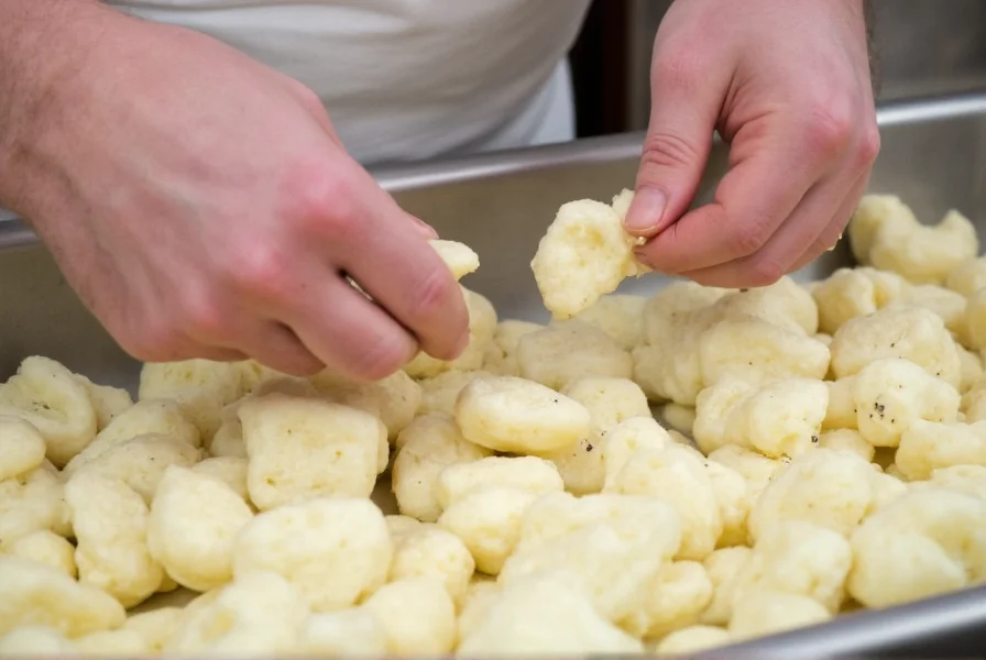 Artisan cheese maker hand-adding cracked black pepper to fresh cheese curds during production process
