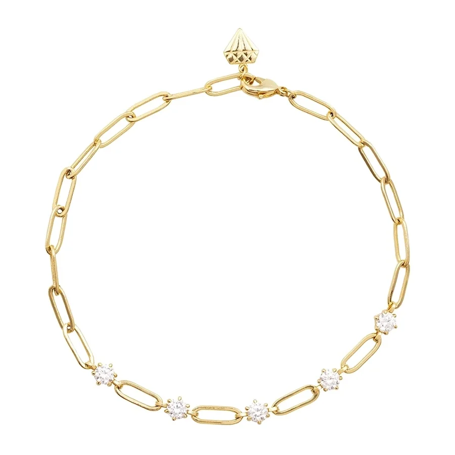 

Hot selling 925 sterling silver bracelets jewelry 18k gold zircon charms paperclip chain bracelet for women