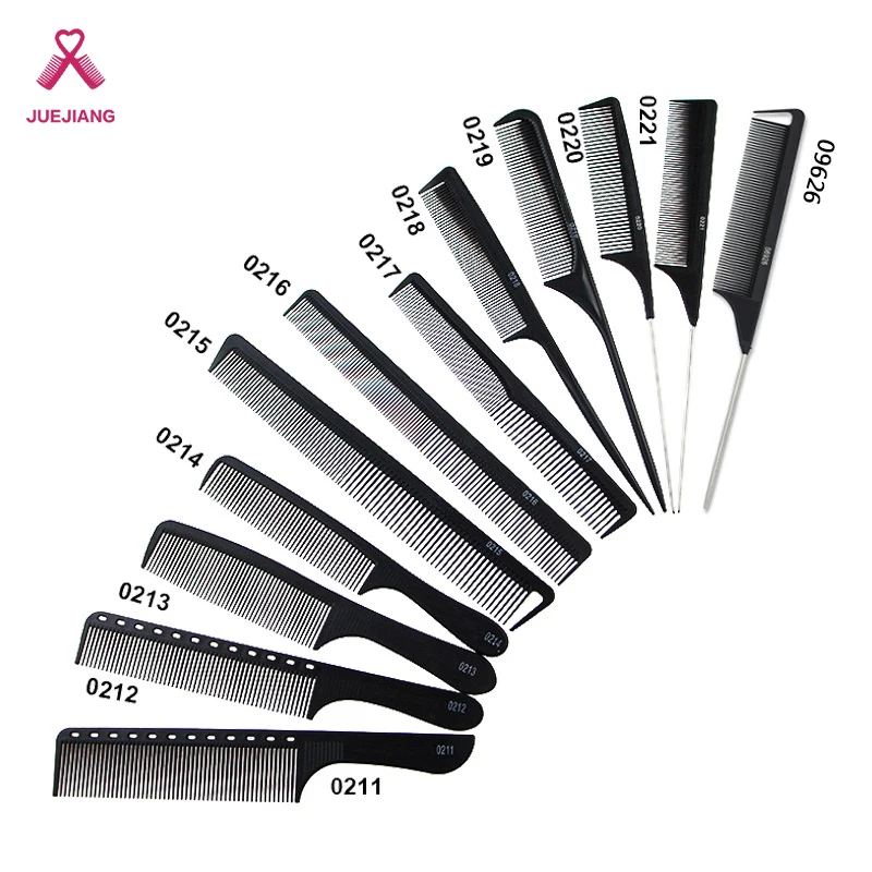 

Hot Amazon Hair Cutting Plastic Black Comb OEM Customized LOGO Hot Head Steel Stainless Rat Tail Pin Comb