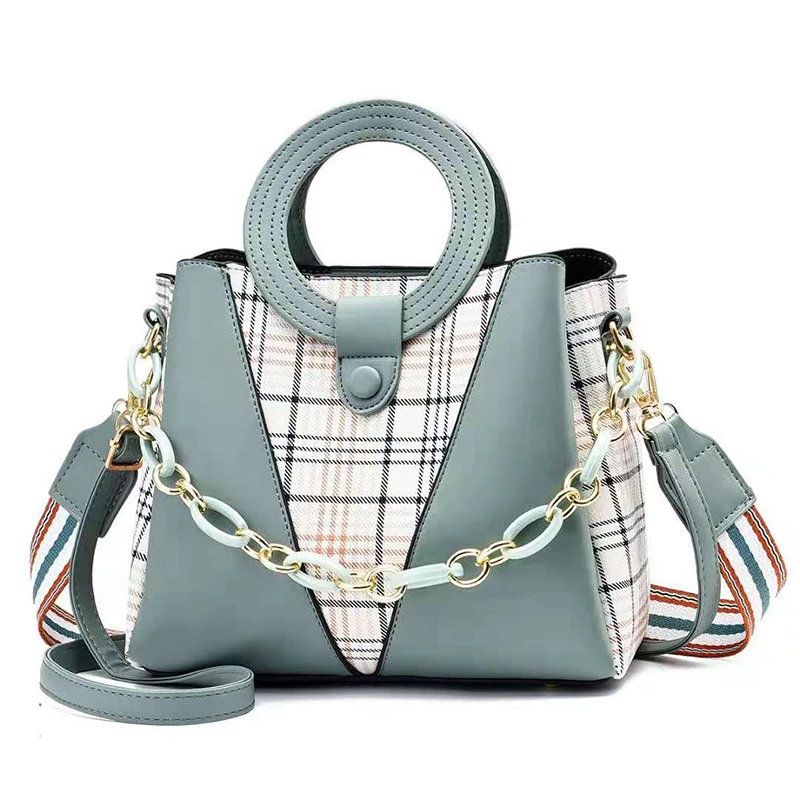 

DL088 27 Fashionable elegant check pattern stitching handbag ladies shoulder bag wholesale leather women hand bags, Black....