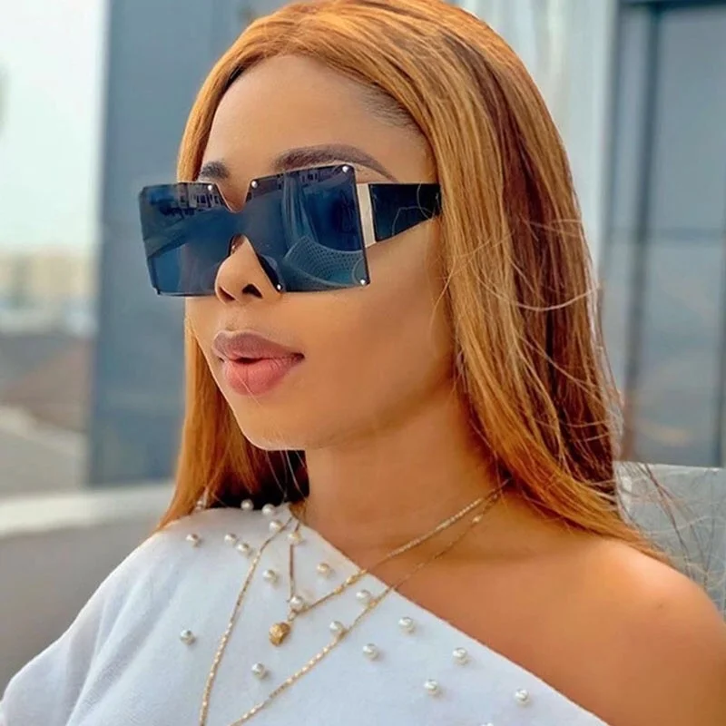 

20052 Eyewear Fashion trendy Women Sun glasses stock Oversized Square Rimless 2021 Sunglasses
