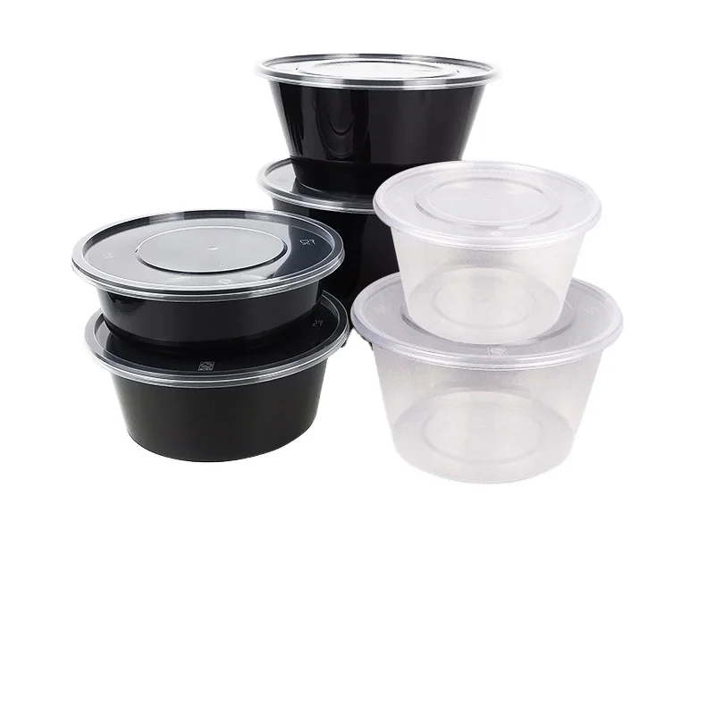 

Disposable microwave safe lunch box takeaway plastic round food packaging box container takeaway food container disposable, Transparent,black