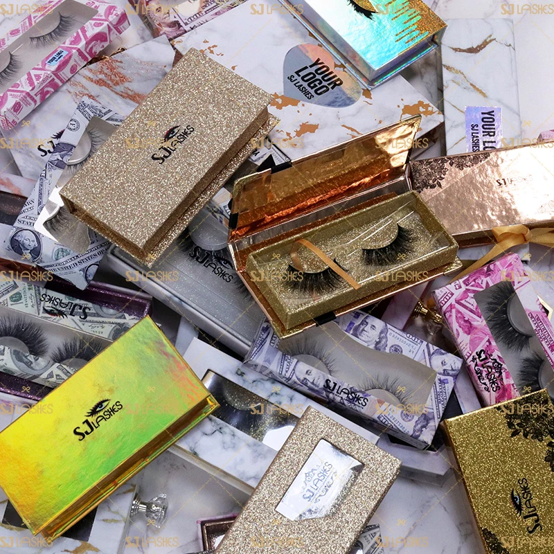 

Ready stock 3D mink lashes private label gold paper eyelashes packaging box, Natural black mink eyelash