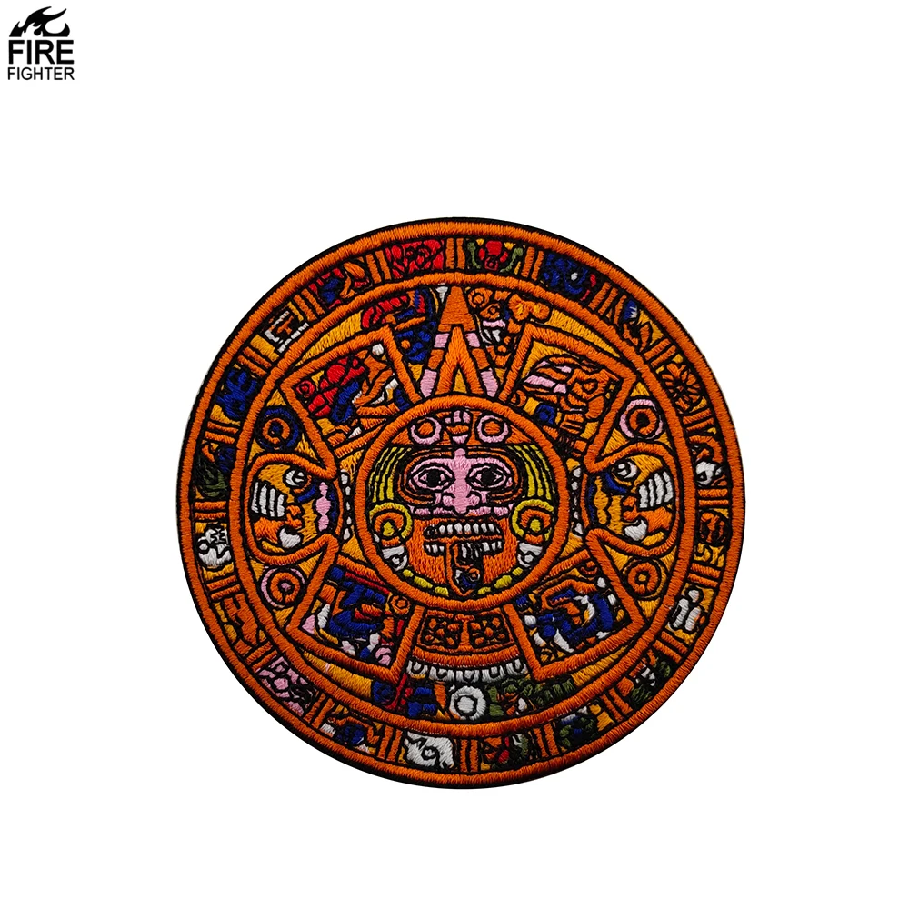 

3.5inch Doomsday Mayan calendar patch embroidered with Aztec sun stone V01113, Customized