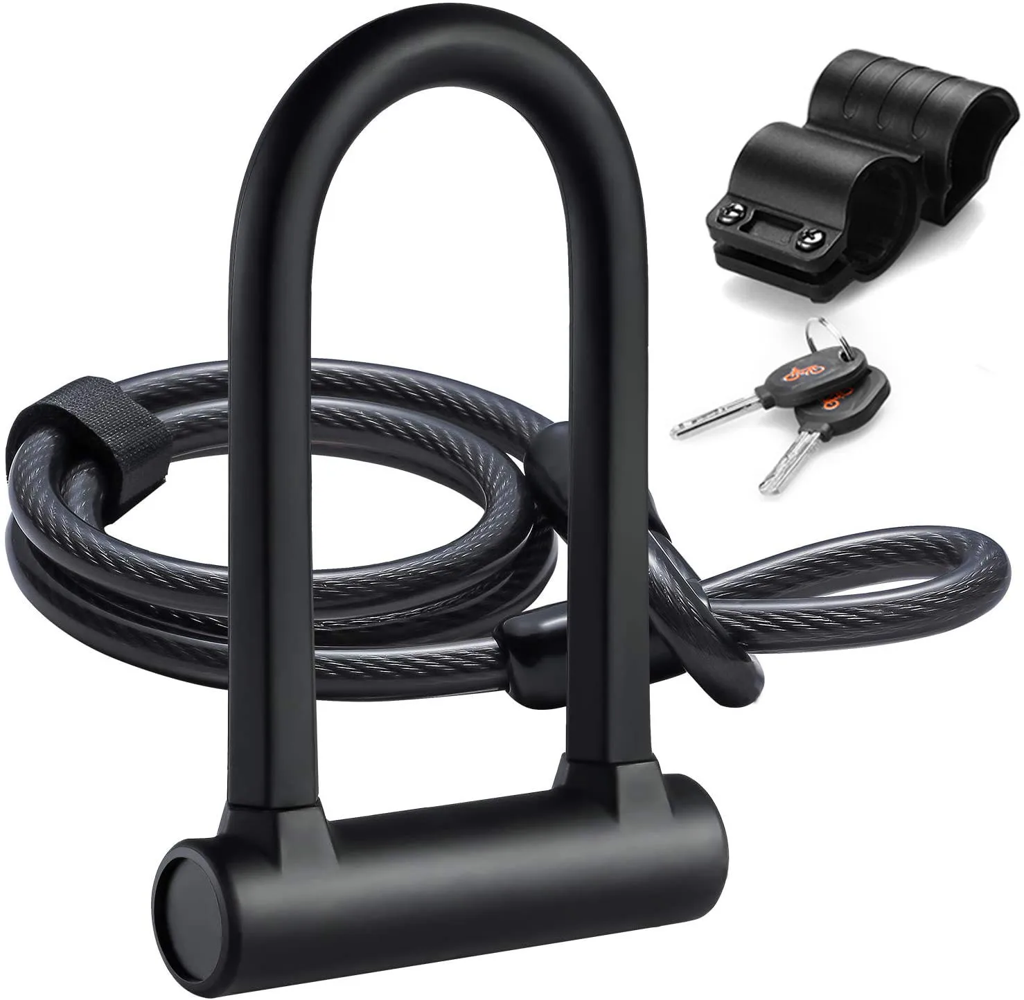 

Antitheft Bike U Lock high shear strength Bicycle U-Lock,16mm Shackle and 10mm x1.2m Cable with Mounting Bracket, Black,white