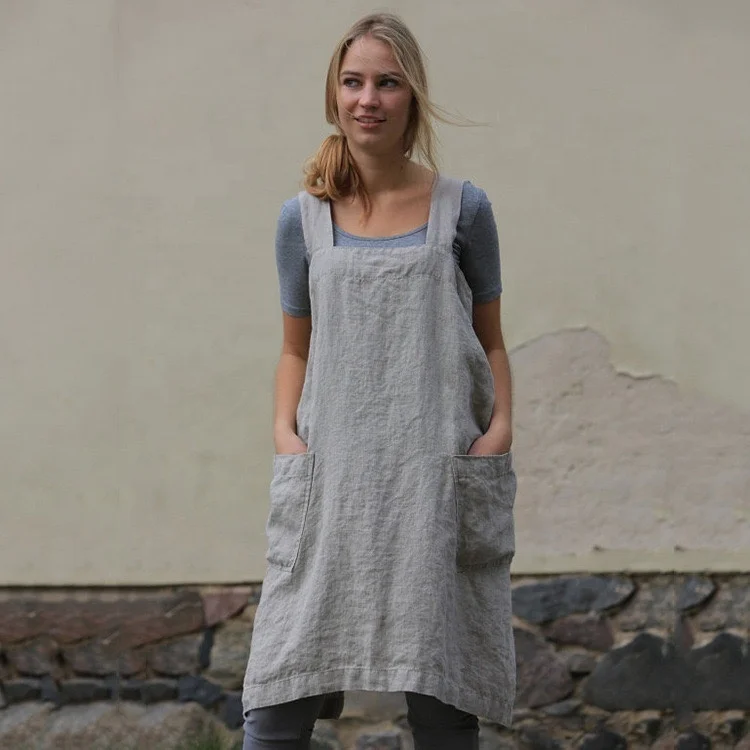 

Grey Color Women's Plus Size Loose Dress Summer Cotton Linen Dresses