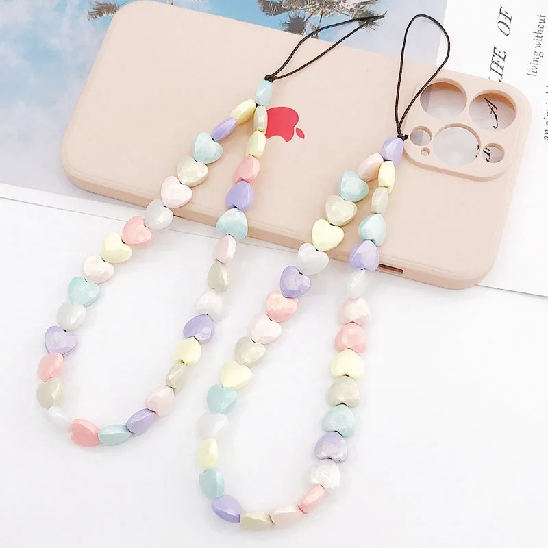 

2023 New Sweet Style Phone Lanyard Holder Heart Beads Mobile Phone Acrylic Chains