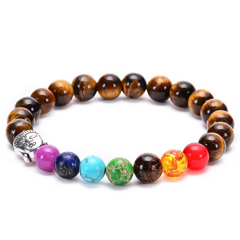 

Wholesale Buddha Energy Healing Man 7 Seven Chakra Tiger Eye 8mm Stone Beads Bracelet