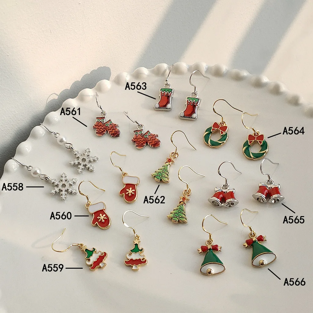 

Fashion Jewelry Merry Christmas strength feedback old customers S925 silver needle Earrings feminine drop glaze, Picture shows
