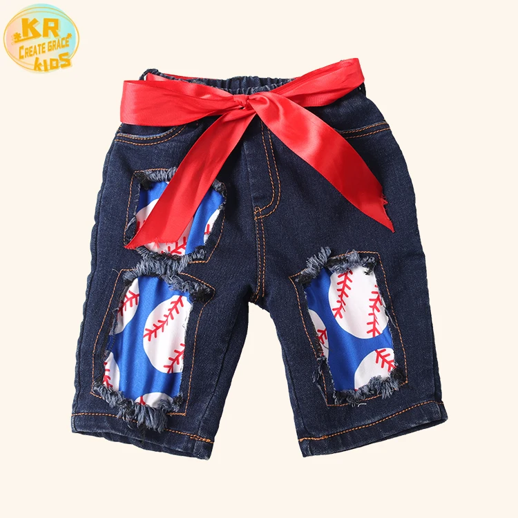 

Summer Independence Day Denim shorts Red belt kids shorts toddler short