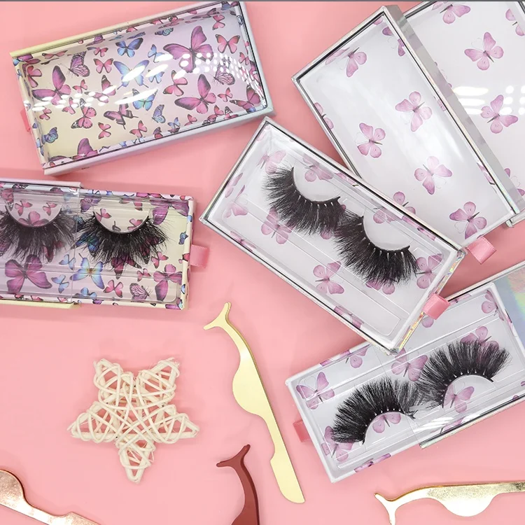 

Custom Butterfly Eyelash Packaging Box Wholesale False Eyelashes 3D Eye Lashes Case Eyelash Vendors Bulk 25mm Real Mink Fur, Natural black or colorful