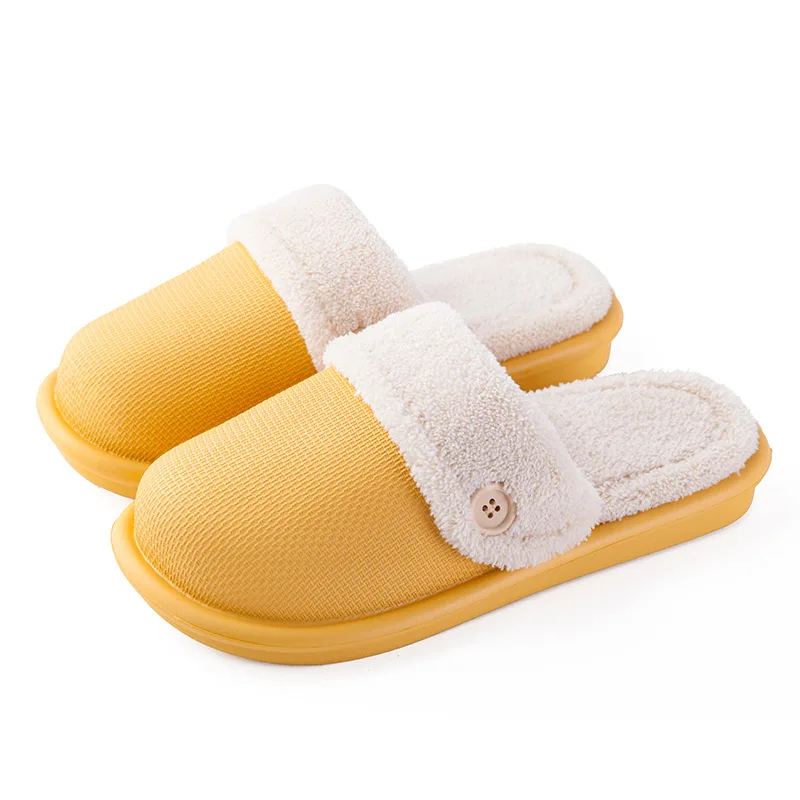 

Winter morning waterproof warm indoor couples plush slip on cotton shoes thicken sole slippers for men women