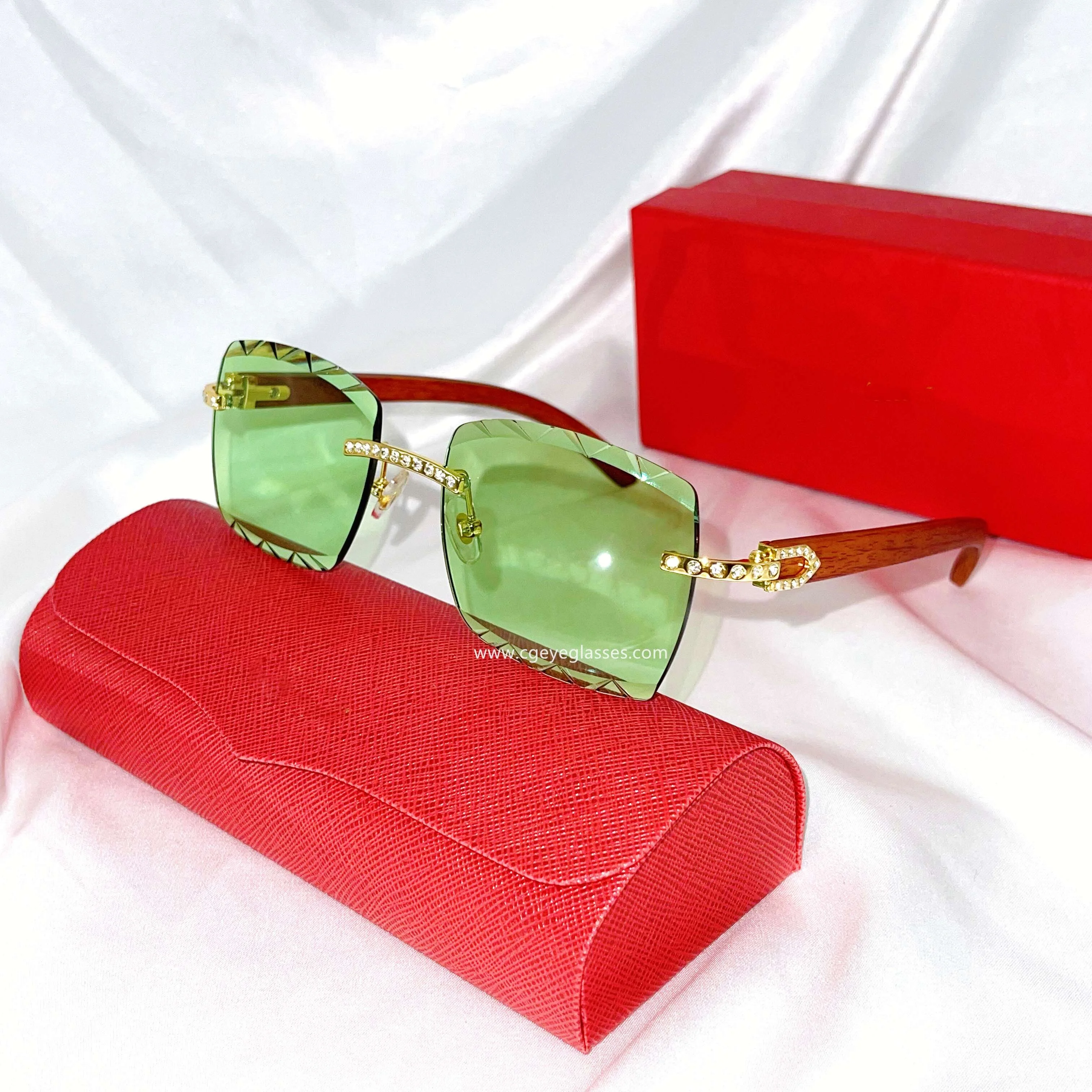 6016 frameless cut edge square sunglasses with diamond inlay personalized and fashionable diamond wood sunglasses