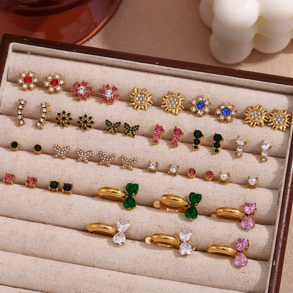 

Christmas Jewelry Sale Tarnish Free Zircon Earrings 18K Gold Plated Jewelry Waterproof Stainless Steel