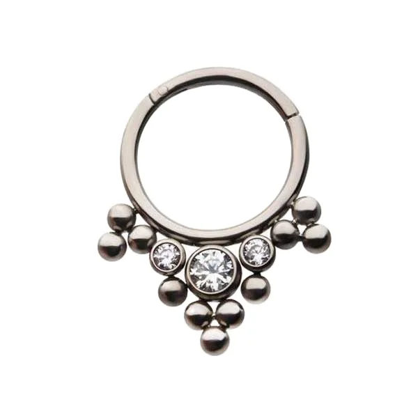 

Titanium Hinged Beaded Cluster Segment Ring, Silver