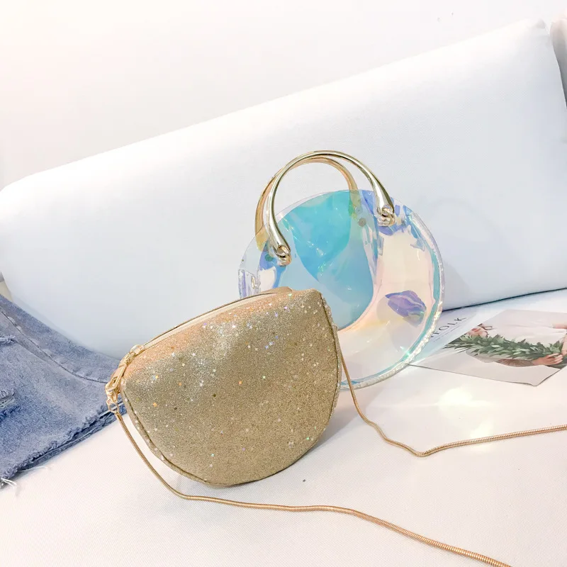 

New Arrival Laser Round Sling Shoulder Bag Women Ladies Fashion Mini Crossbody Bag Hot Sale Sexy Young Girls Sequin Handbag