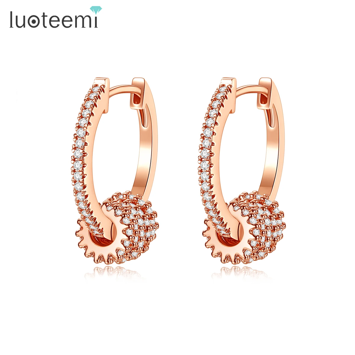 

LUOTEEMI Cubic Zircon Hoop Earring Rose Gold Pated Initial Cubic Bling Hoop Earrings