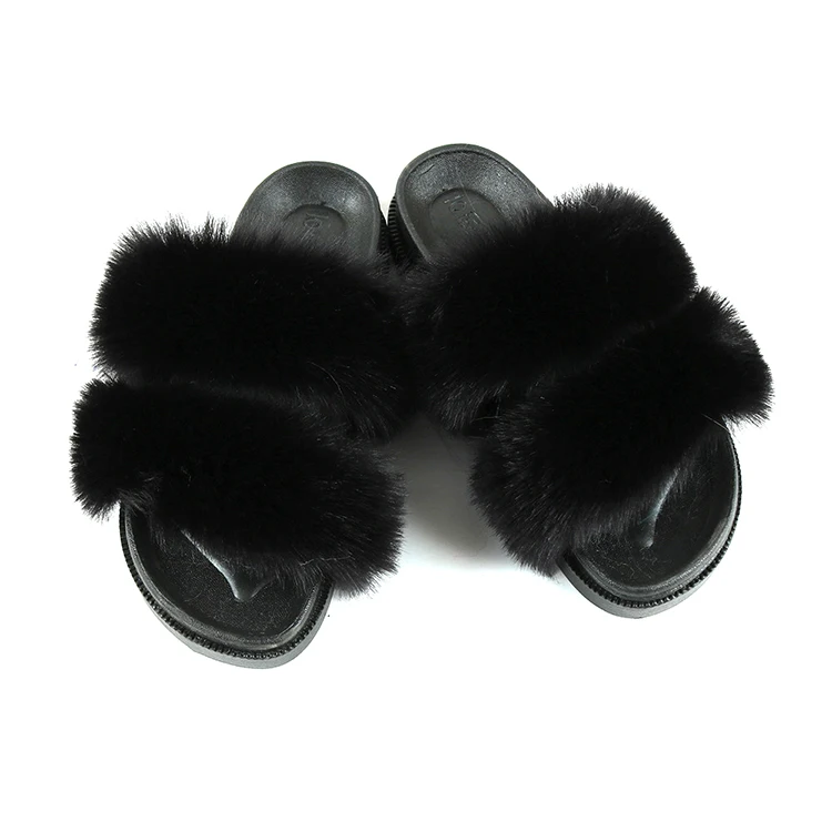 

Pure Color Fox Fur Slippers Summer Slippers for Women Wear Beach Shoes Outside, 6 color as picture