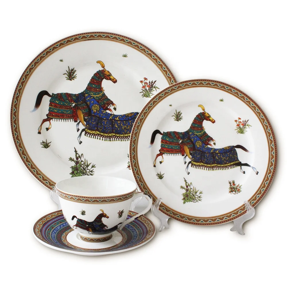 

European luxury double horse western-style food series bone China tableware set of 8 pieces