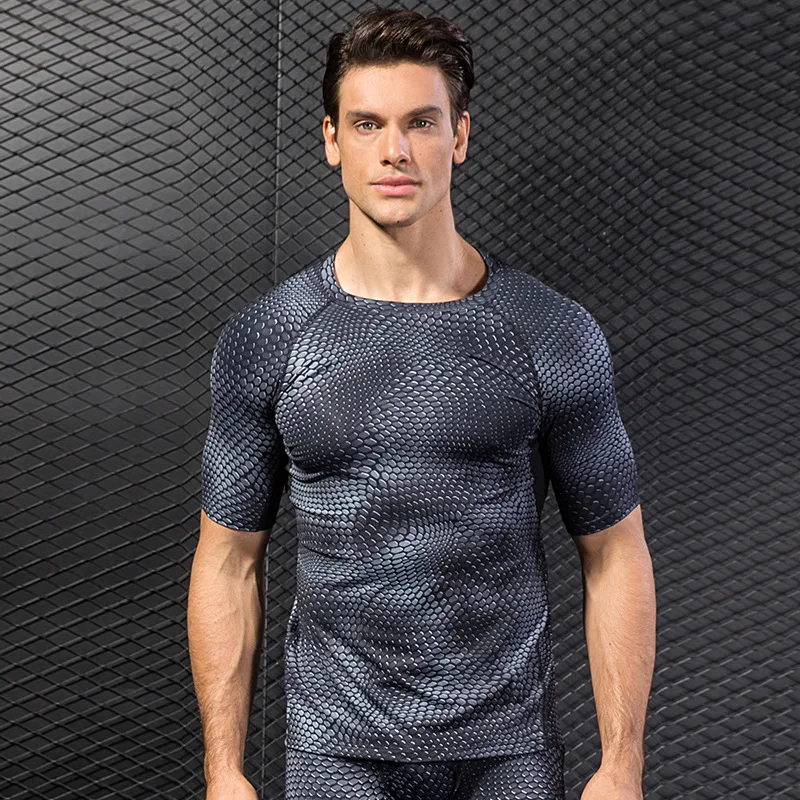 

2021 Spring New Wholesale Men Sports Gym Fitness Quick Drying Tight Fitting T Shirt Tee Slim Fit Compression Shirt