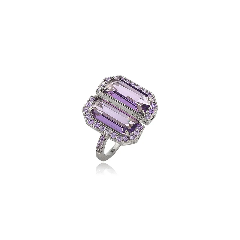 

Ins Hot Selling Cut Colorful Gemstone Micro - inlaid Opening Adjustable Ring For Women