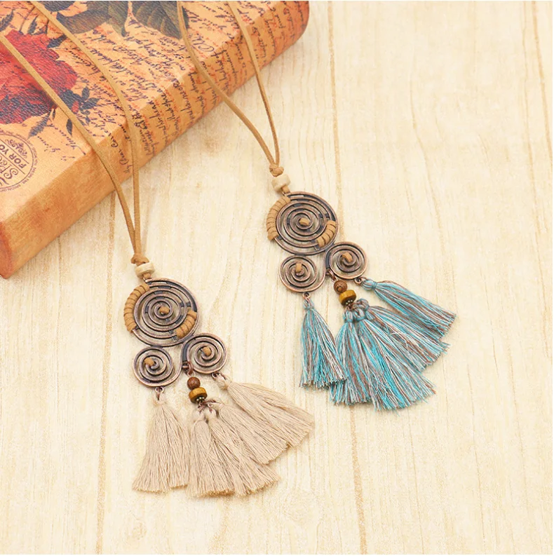 

Winter jewelry women's fashion alloy long sweater chain creative tassel pendant necklace retro accessories wholesale, White,brown,blue